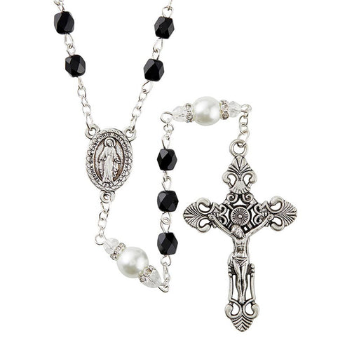 Gift of New Life Collection Jet Rosary With Miraculous Center