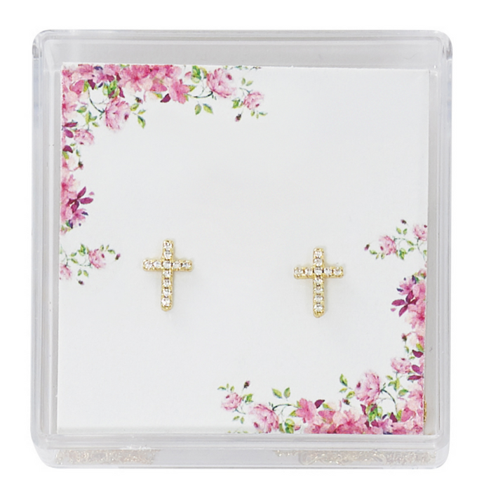 Gold Crystal Cross Communion Earring