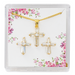 Gold Crystal Cubic Zirconia Cross Necklace and Earring Set