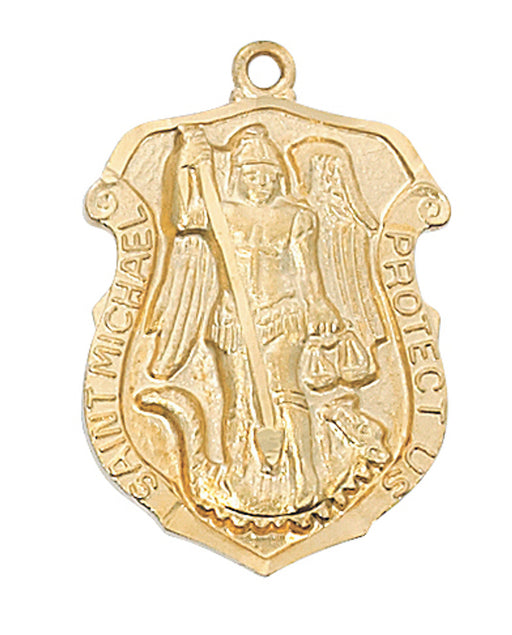 GoldOverSterlingSilverSt.MichaelBadgeMedalw24GoldPlatedChain