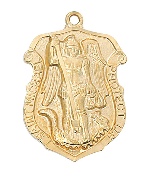 GoldOverSterlingSilverSt.MichaelBadgeMedalw24GoldPlatedChain