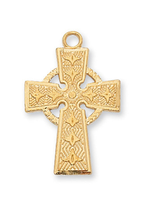 Gold Tone Pewter Celtic Cross With 18” Gold Tone Chain