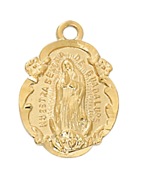 Gold Tone Pewter Guadalupe Medal With 18” Gold Tone Chain