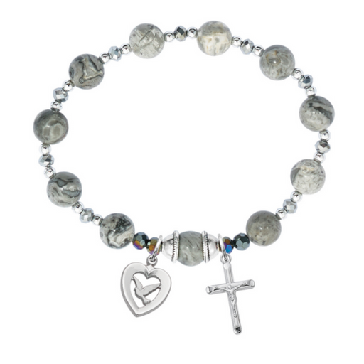 Grey Marble Rosary Stretch Confirmation Bracelet