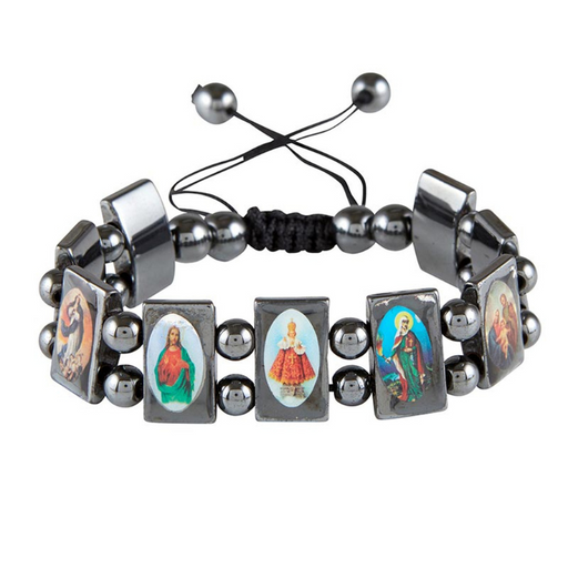 Hematite Panel Saints Bracelet - 6 Pieces Per Package