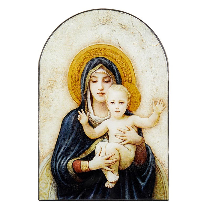 Madonna And Child Arched Wood Plaque - Bouguereau