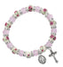 Miraculous Medal Bracelet with Pink Crystal, Purple Flower Ceramic Beads and Crystals