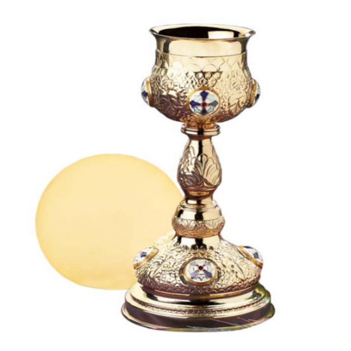 Ornate Cross Chalice with Paten Set