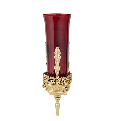 Ornate Wall Mount Sanctuary Lamp with Ruby Glass Globe