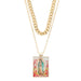 Our Lady Of Guadalupe Gold-Double Chain Necklace with Art Tile Square Pendant