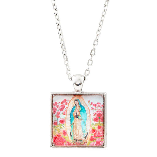 Our Lady Of Guadalupe Necklace with Art Tile Square Pendant 