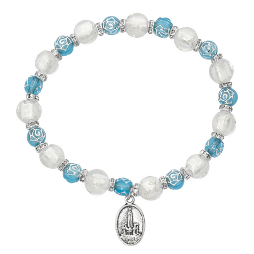 Our Lady of Fatima Aqua Rose and Silver Stretch Bracelet Bracelet Faith Bracelets Gifts for All occasion