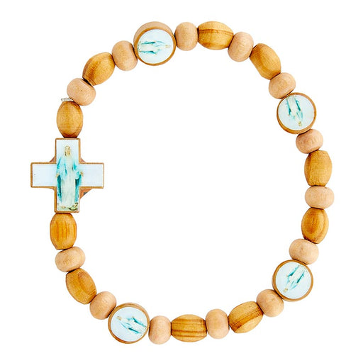 Our Lady of Grace Wood Bead Bracelet - 6 Pieces Per Package