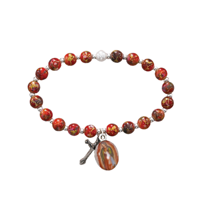 Pulsera de cuentas venecianas sintéticas de Nuestra Señora de Guadalupe