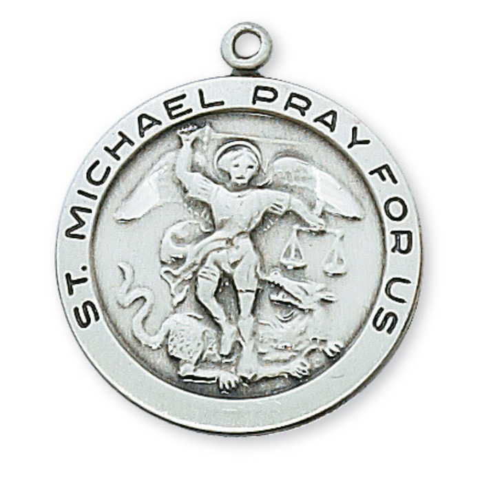 Patron St. Michael Medal Sterling Silver w/ 24" Rhodium Plated Chain Military Protection St. Michael Armed Forces Protection Armed Forces Guidance