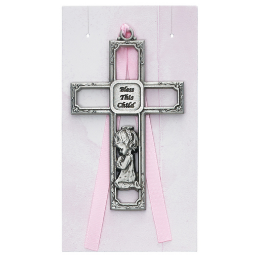 Pewter Cross Pink Girl with Card