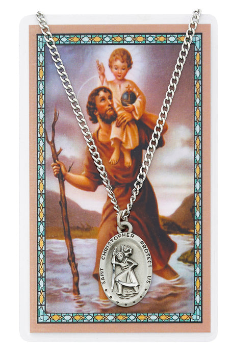 Pewter Medal With Holy Card, Blue Auto Rosary And Blue Visor Clip - St. Christopher Father's Day Gift Set