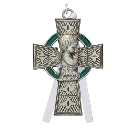 Pewter Praying Boy Crib Celtic Cross Baby boy crib cross baptismal gift baby shower gift