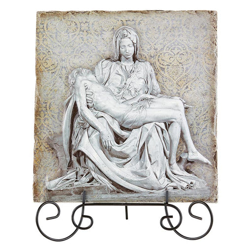 Pieta Garden Square Tile Plaque with Stand