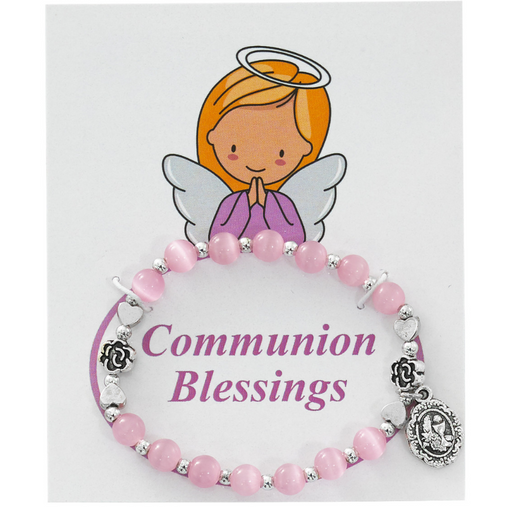 Pink Cat's Eye Communion Bracelet