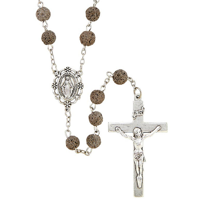 Pompeii Collection Gray Rosary With Miraculous Medal Medal Center