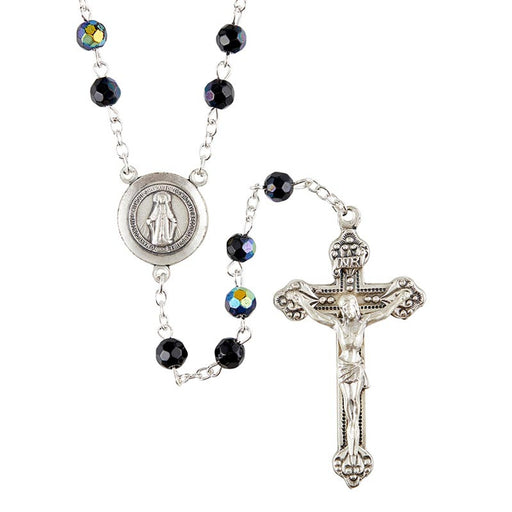 Prague Jet Rosary With Miraculous Medal Center