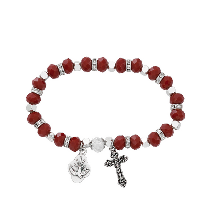 Red Matt Crystal Beads Holy Spirit Stretch Bracelet Holy Spirit Stretch Bracelet Crystal Beads Holy Spirit Stretch Bracelet Confirmation Bracelet