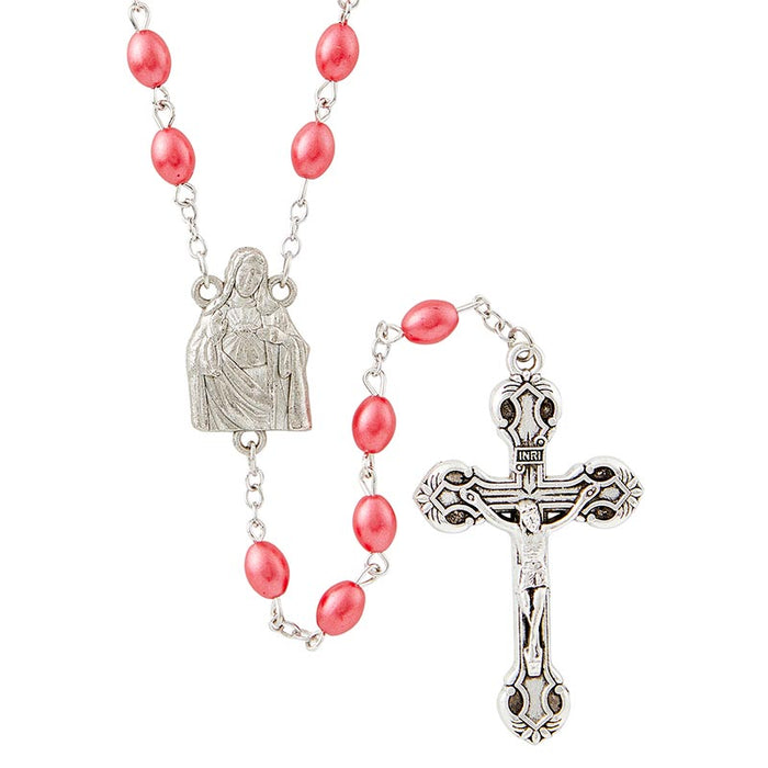 Red Oval Bead Sacred Heart Rosary - 6 Pieces Per Package