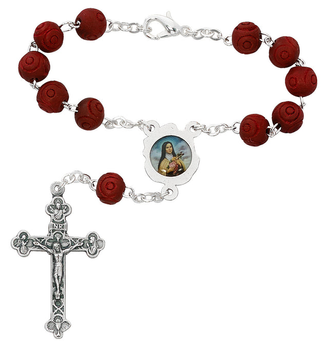 Red Rose Rosary Pouch And St. Therese Auto Rosary - Rose Gift Set