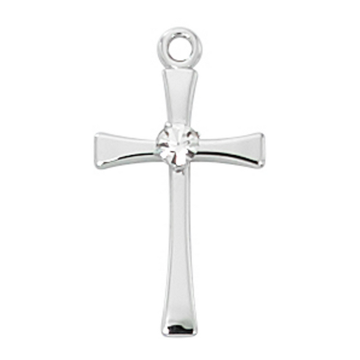 Rhodium Cross with Stone and 16" Rhodium Chain