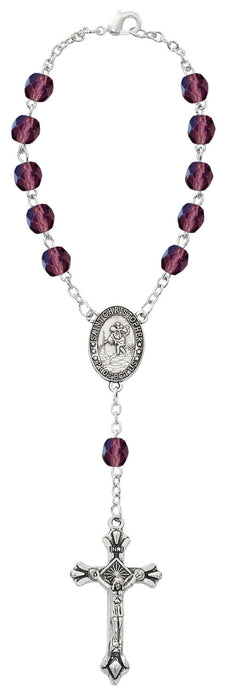 Rhodium Necklace Cross, Auto Rosary, Rosary Bracelet And Rosary - Birthstone Amethyst Gift Set