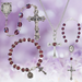 Rhodium Necklace Cross, Auto Rosary, Rosary Bracelet And Rosary - Birthstone Amethyst Gift Set