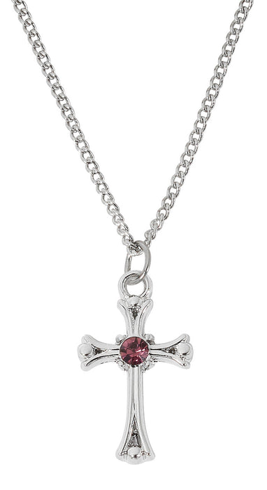 Rhodium Necklace Cross, Auto Rosary, Rosary Bracelet And Rosary - Birthstone Amethyst Gift Set