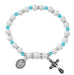 Rhodium Necklace Cross , Rosary Pearl Bracelet And Pearl Rosary - Birthstone Aqua Gift Set