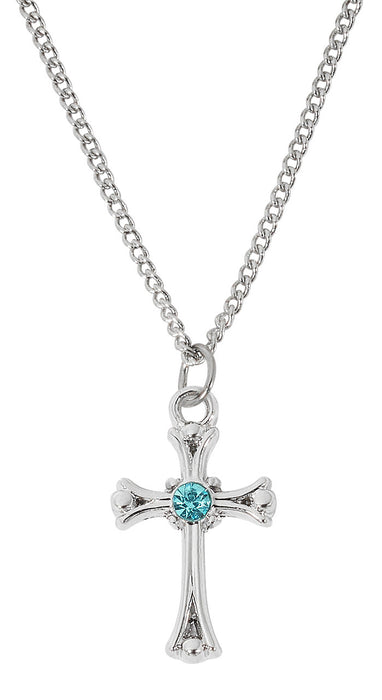 Rhodium Necklace Cross , Rosary Pearl Bracelet And Pearl Rosary - Birthstone Aqua Gift Set