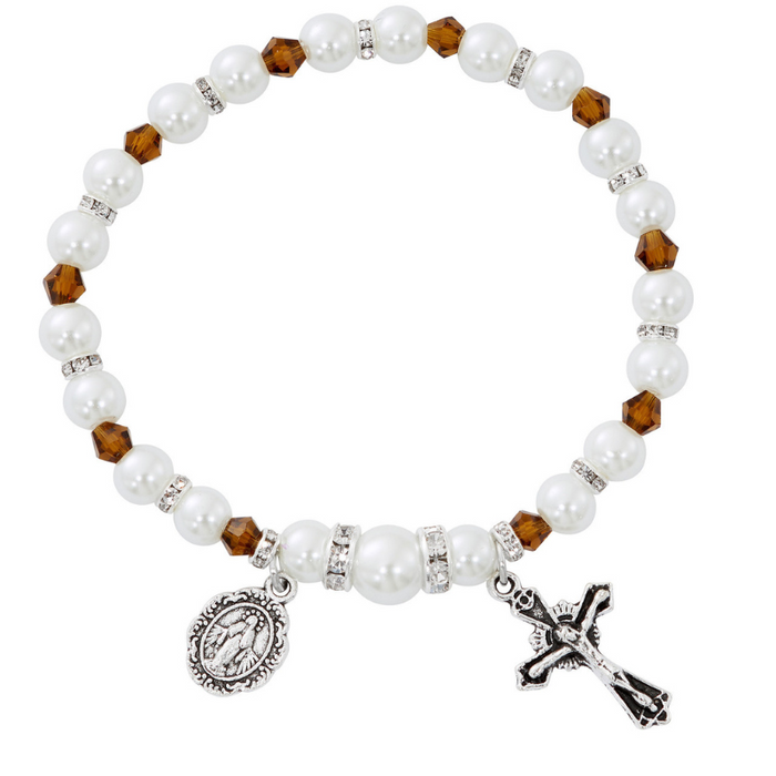 Pearl Rosary Bracelet - November Birthstone Topaz Rosary Bracelet