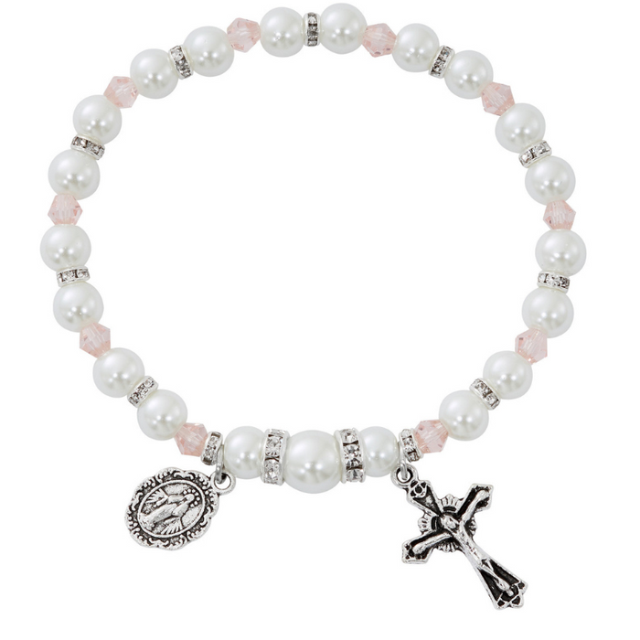 Pearl Rosary Bracelet - October Birthstone Rose Rosary Bracelet