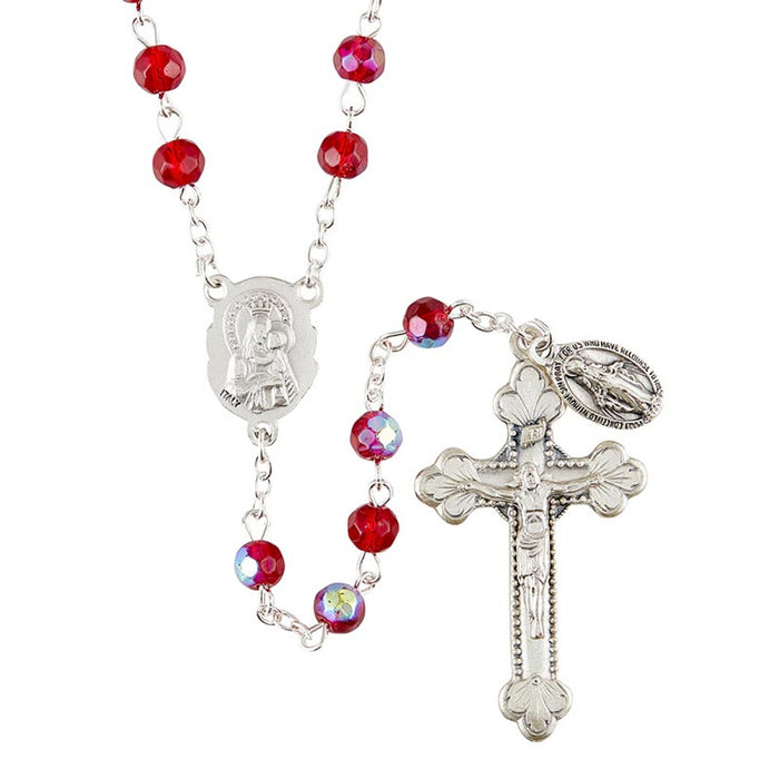 Sacred Heart Prague Ruby Rosary With Miraculous Medal Dangle