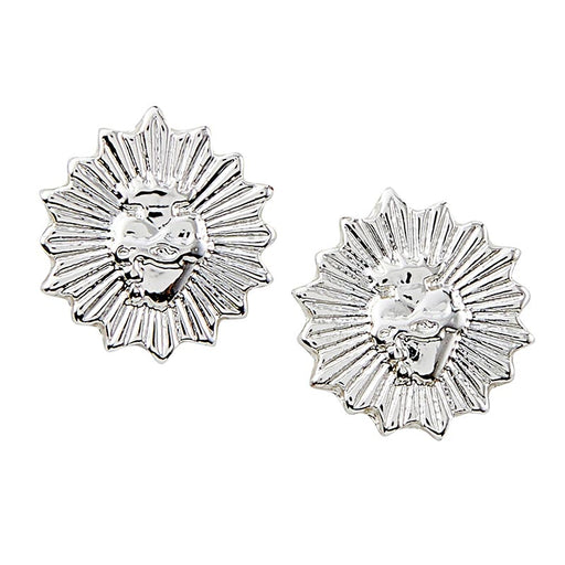 Sacred Heart Silver Stud Earrings