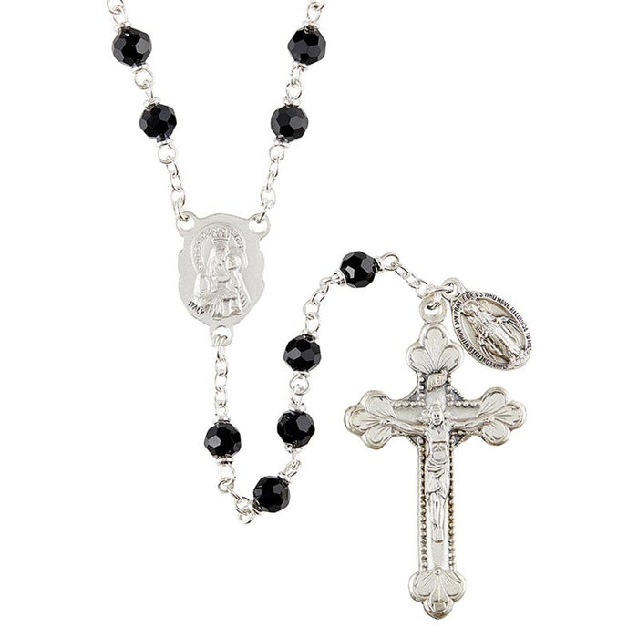 Sacred Heart Vienna Jet Rosary With Miraculous Medal Dangle