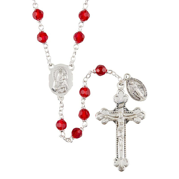 Sacred Heart Vienna Ruby Rosary With Miraculous Medal Dangle