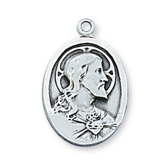 Sacred Heart of Jesus Sterling Silver Medal with 20" Chain