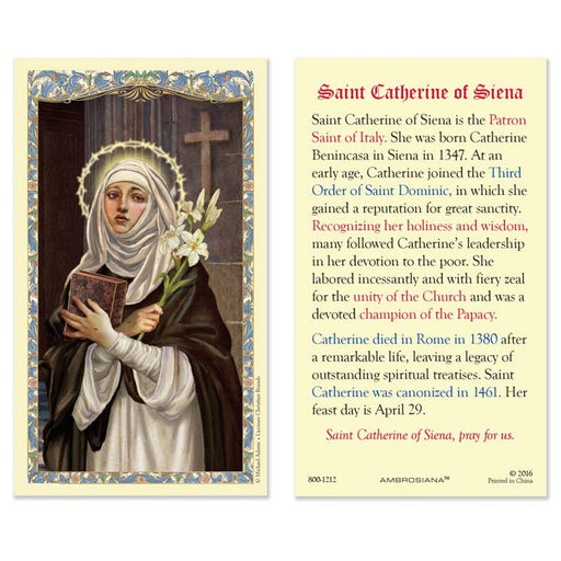 Laminated Holy Card St. Catherine of Siena - 25 Pcs. Per Package