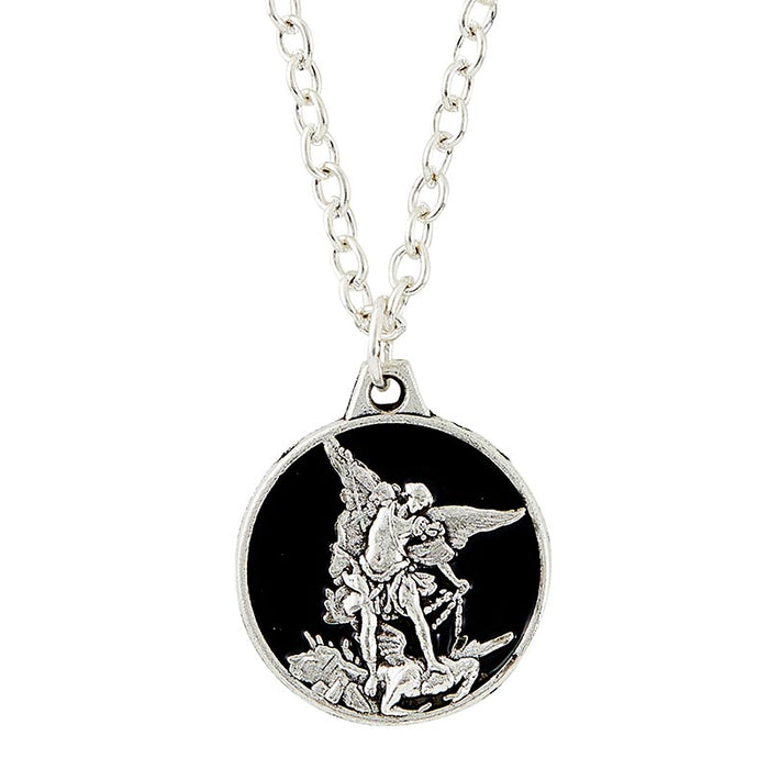 Saint Michael Black Enamel Necklace