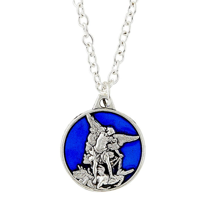 Saint Michael Blue Enamel Necklace