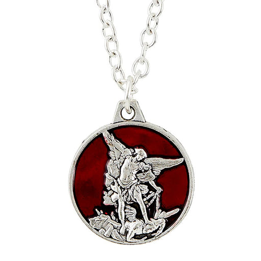 Saint Michael Red Enamel Necklace