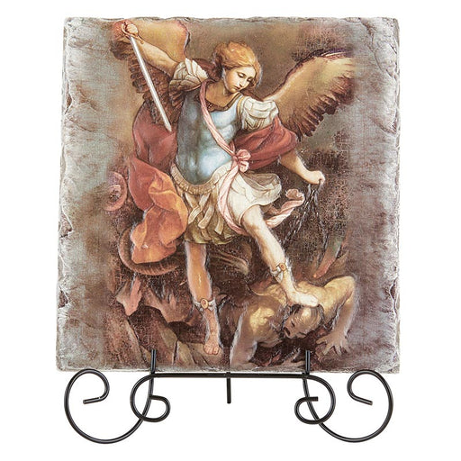 Saint Michael Square Tile Plaque with Stand