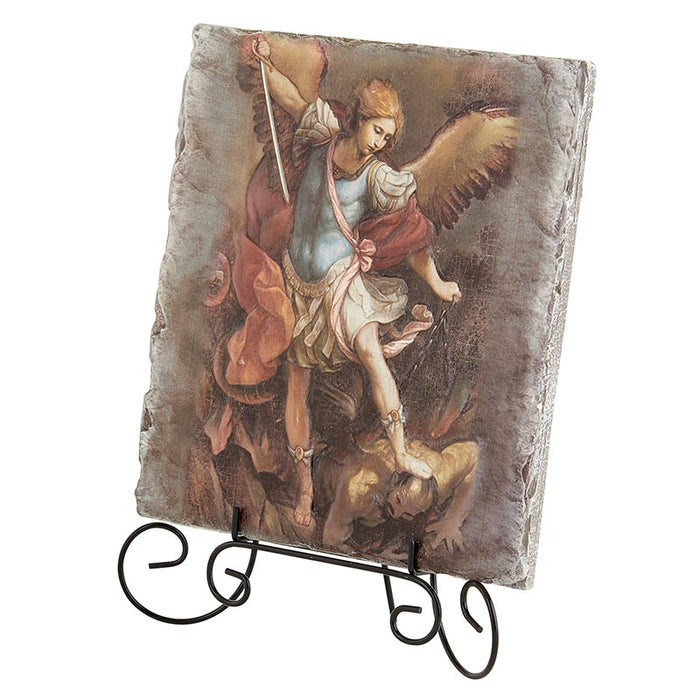 Saint Michael Square Tile Plaque with Stand