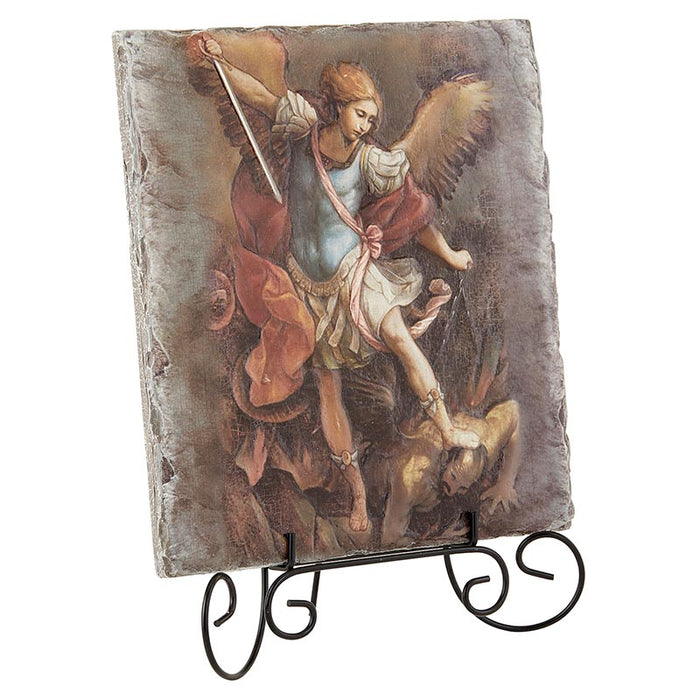 Saint Michael Square Tile Plaque with Stand