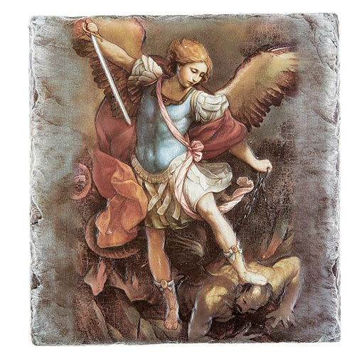 Saint Michael Square Tile Plaque with Stand